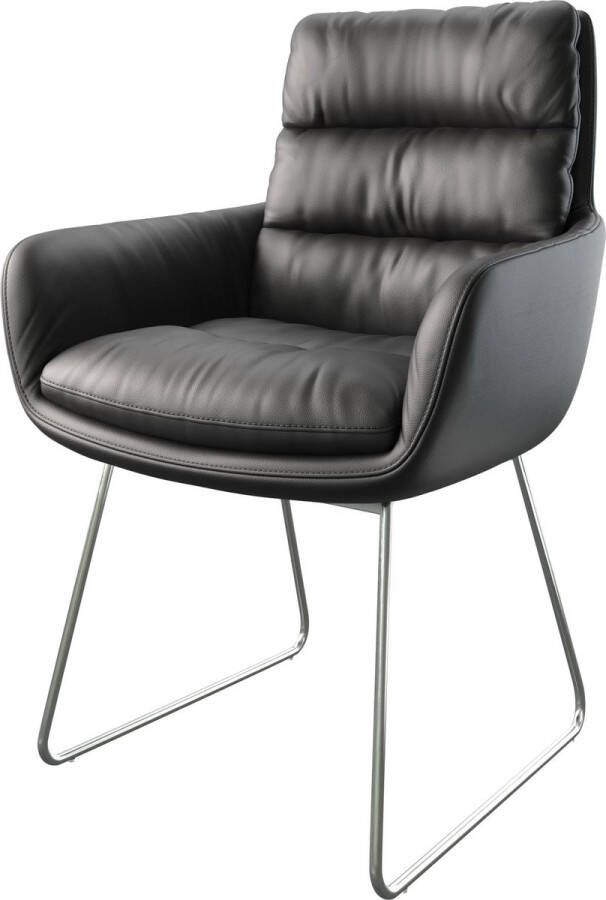 DELIFE Gestoffeerde-stoel Abelia-Flex met armleuning slipframe roestvrij staal echt leder zwart