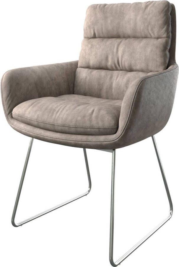 DELIFE Gestoffeerde-stoel Abelia-Flex met armleuning slipframe roestvrij staal taupe vintage