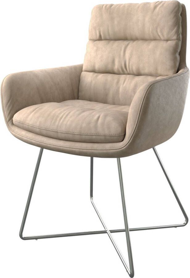 DELIFE Gestoffeerde-stoel Abelia-Flex met armleuning X-frame roestvrij staal beige vintage