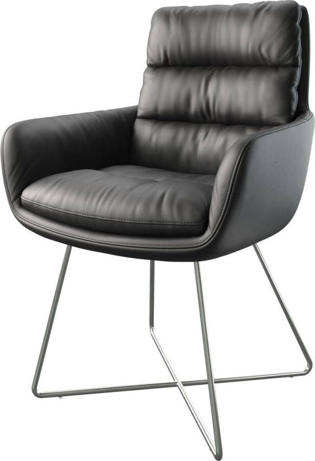 DELIFE Gestoffeerde-stoel Abelia-Flex met armleuning X-frame roestvrij staal echt leder zwart