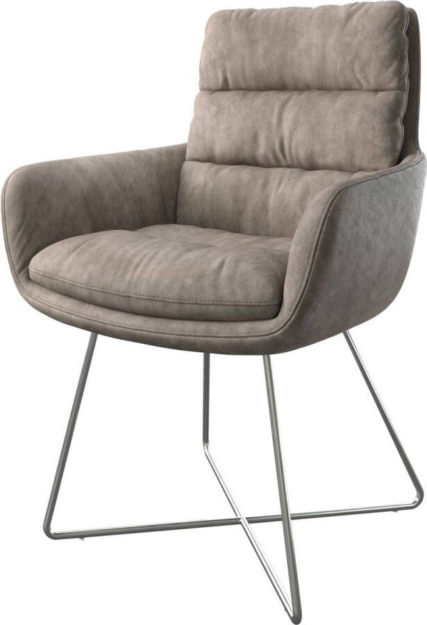 DELIFE Gestoffeerde-stoel Abelia-Flex met armleuning X-frame roestvrij staal taupe vintage