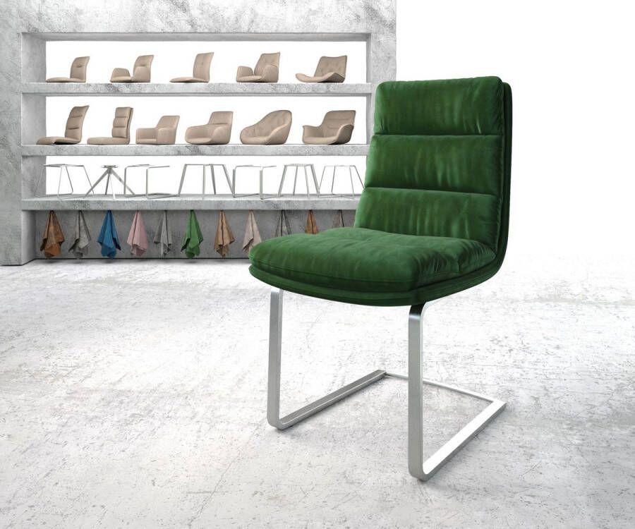 DELIFE Gestoffeerde stoel Abelia Flex sledemodel vlak roestvrij staal fluweel groen