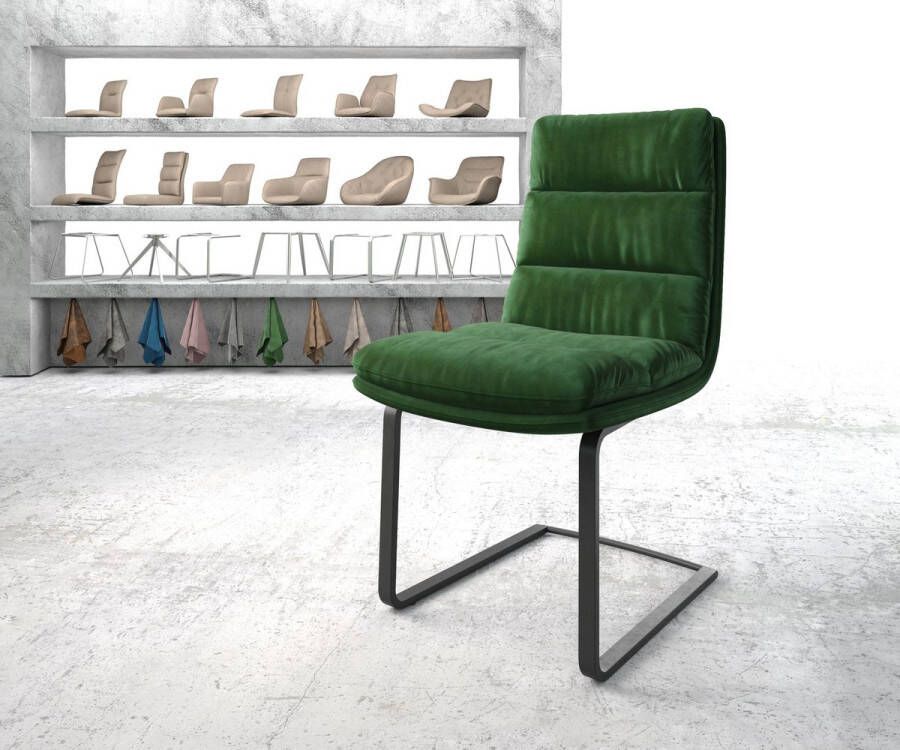 DELIFE Gestoffeerde stoel Abelia Flex sledemodel vlak zwart fluweel groen