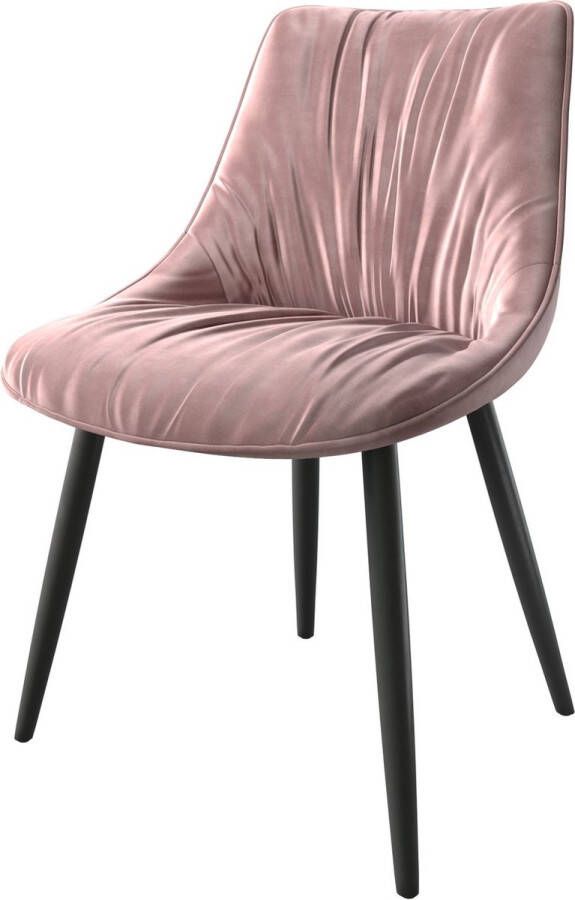 DELIFE Gestoffeerde-stoel Elda-flex 4-poot conisch zwart fluweel rosé
