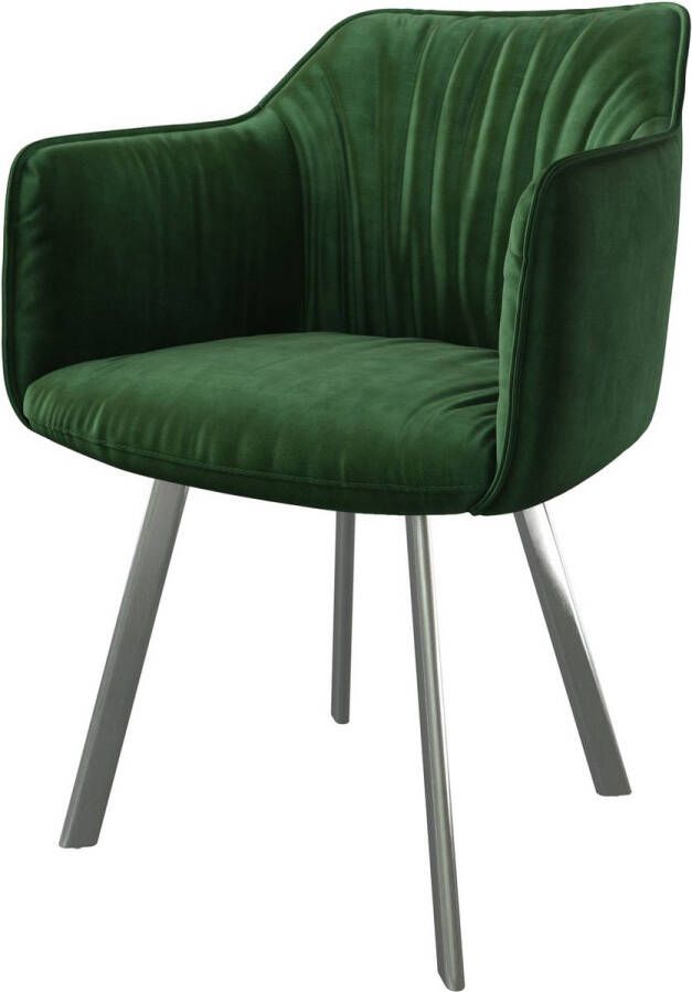 DELIFE Gestoffeerde-stoel Elda-Flex met armleuning 4-Fuß oval roestvrij staal fluweel groen