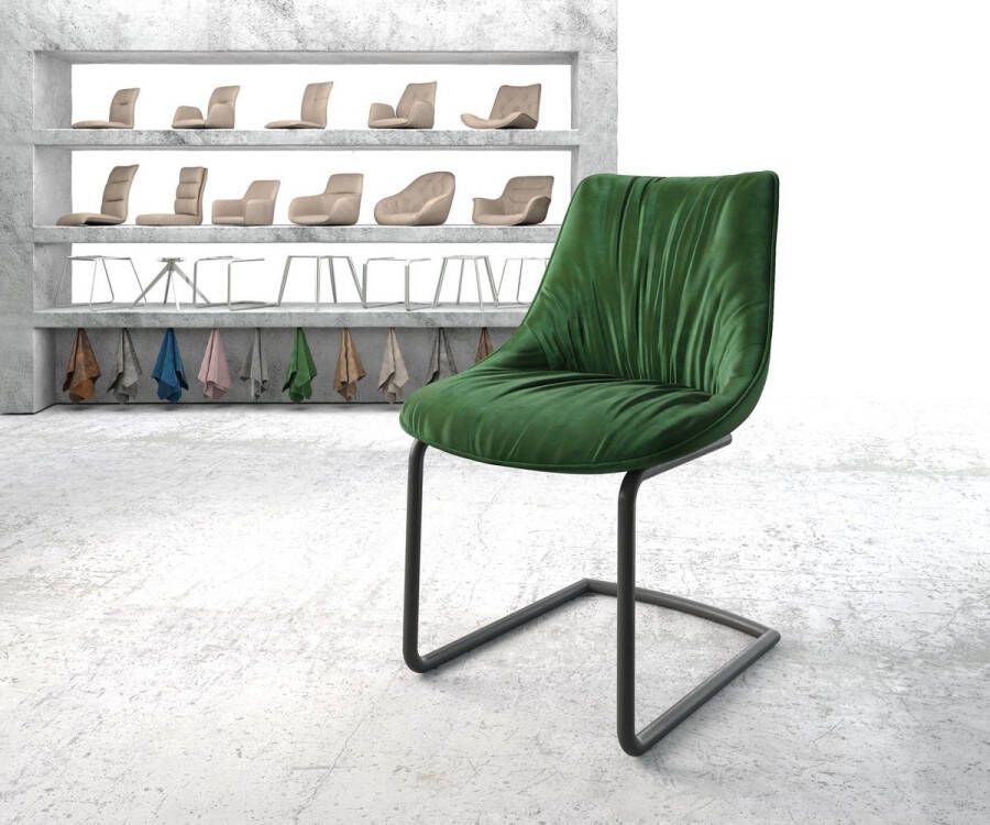 DELIFE Gestoffeerde stoel Elda flex sledemodel rond zwart fluweel groen