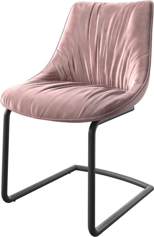 DELIFE Gestoffeerde-stoel Elda-flex sledemodel rond zwart fluweel rosé