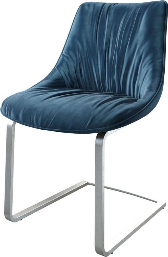 DELIFE Gestoffeerde-stoel Elda-flex sledemodel vlak roestvrij staal fluweel blauw