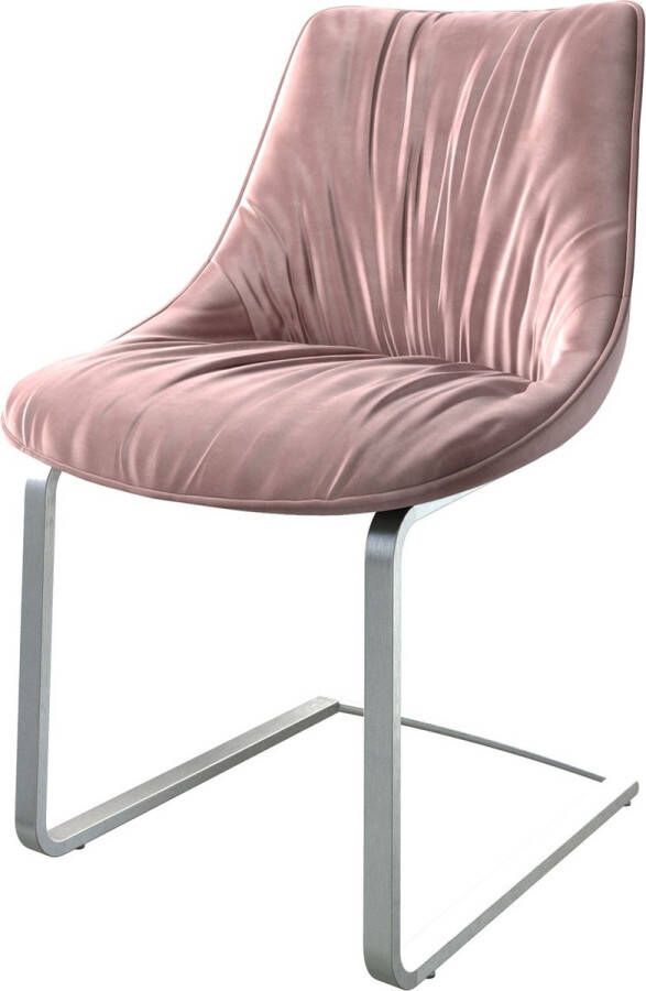 DELIFE Gestoffeerde-stoel Elda-flex sledemodel vlak roestvrij staal fluweel rosé