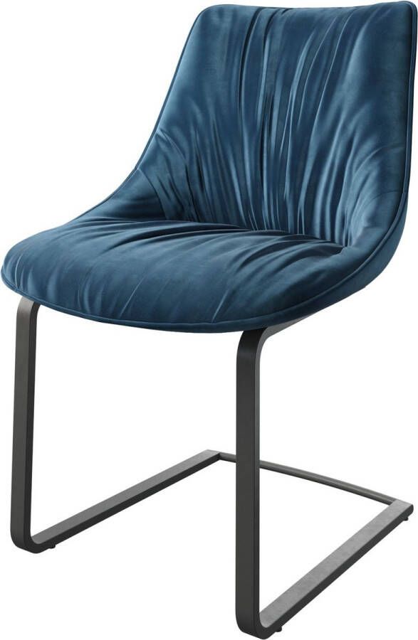 DELIFE Gestoffeerde stoel Elda flex sledemodel vlak zwart fluweel blauw