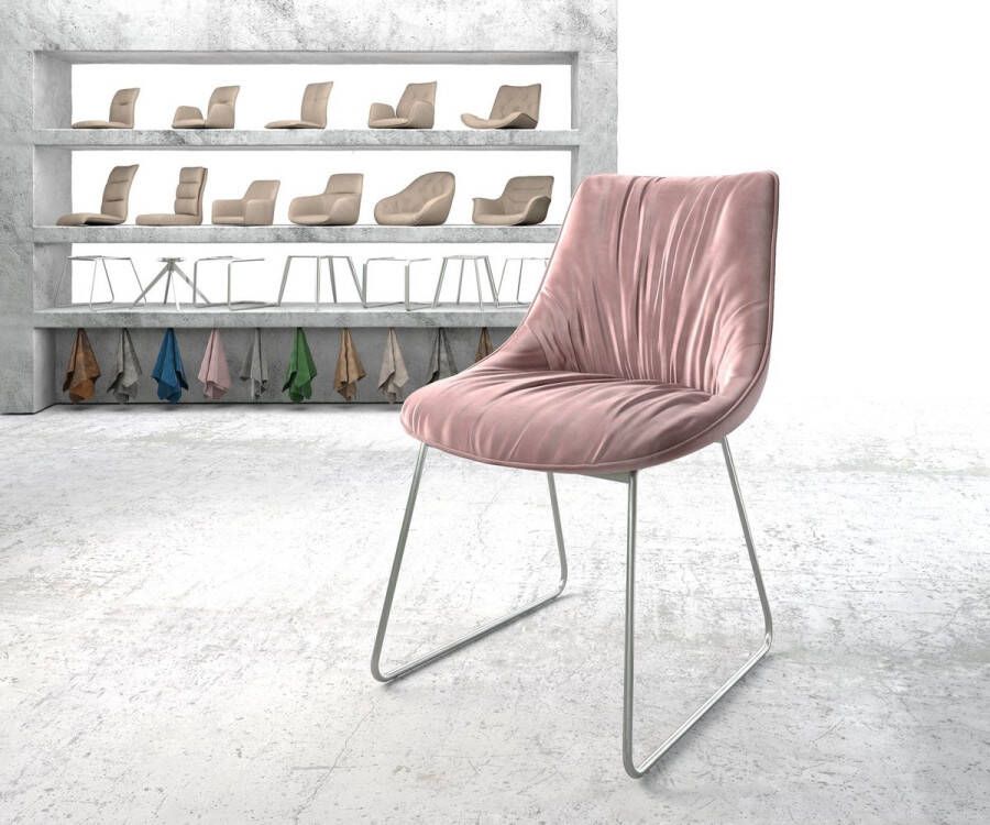 DELIFE Gestoffeerde-stoel Elda-flex slipframe roestvrij staal fluweel rosé
