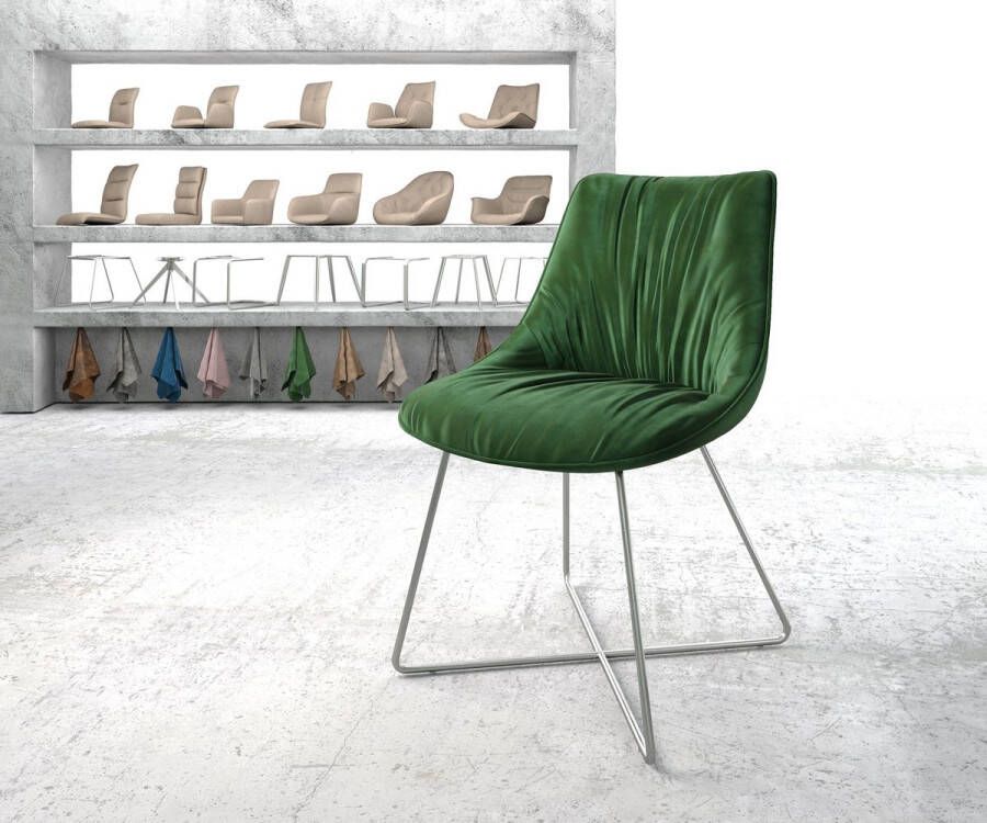 DELIFE Gestoffeerde stoel Elda flex X frame roestvrij staal fluweel groen