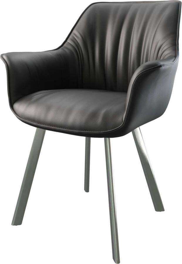DELIFE Gestoffeerde-stoel Keila-Flex met armleuning 4-Fuß oval roestvrij staal echt leder zwart