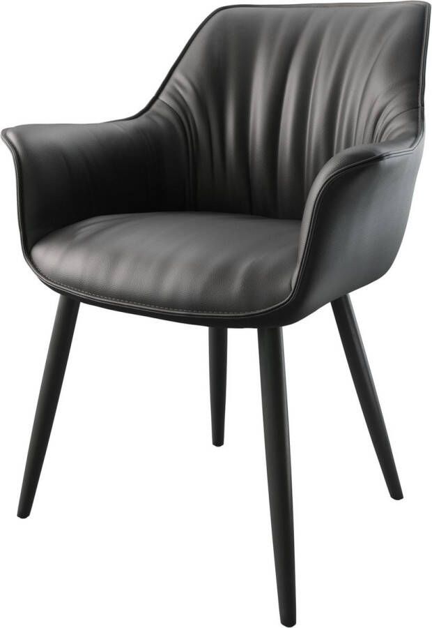 DELIFE Gestoffeerde-stoel Keila-Flex met armleuning 4-poot conisch zwart echt leder zwart