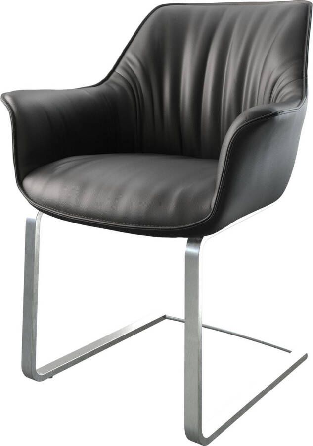 DELIFE Gestoffeerde-stoel Keila-Flex met armleuning sledemodel vlak roestvrij staal echt leder zwart