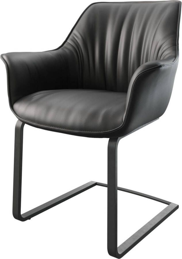 DELIFE Gestoffeerde-stoel Keila-Flex met armleuning sledemodel vlak zwart echt leder zwart