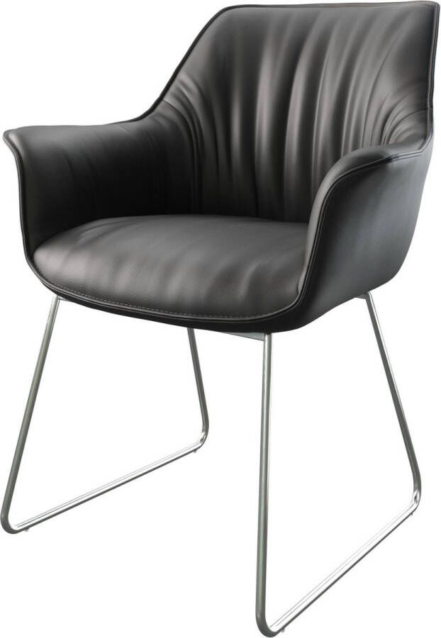 DELIFE Gestoffeerde-stoel Keila-Flex met armleuning slipframe roestvrij staal echt leder zwart