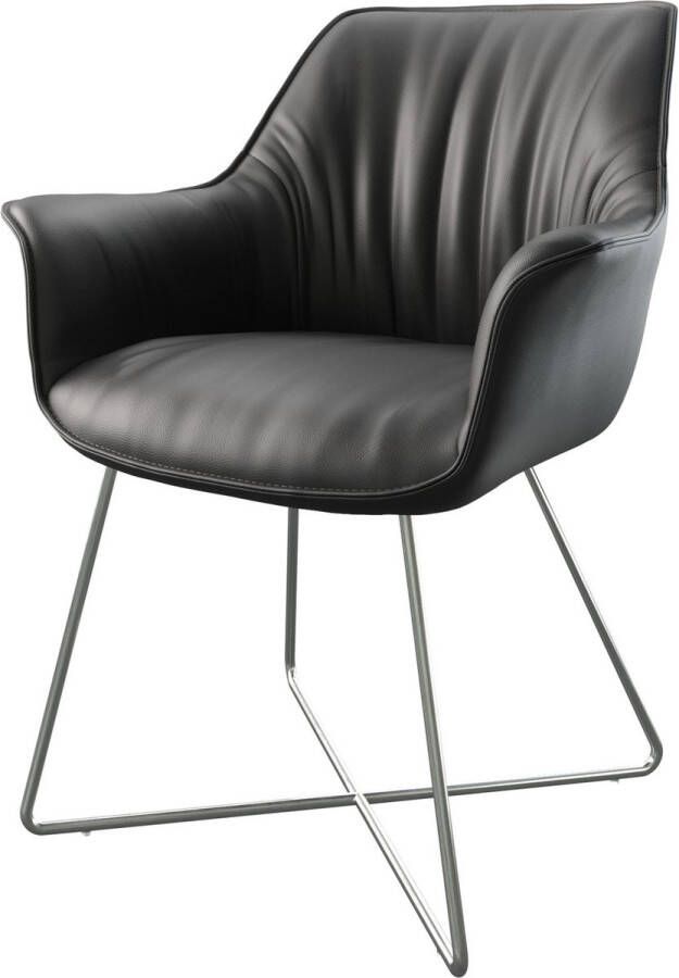 DELIFE Gestoffeerde-stoel Keila-Flex met armleuning X-frame roestvrij staal echt leder zwart