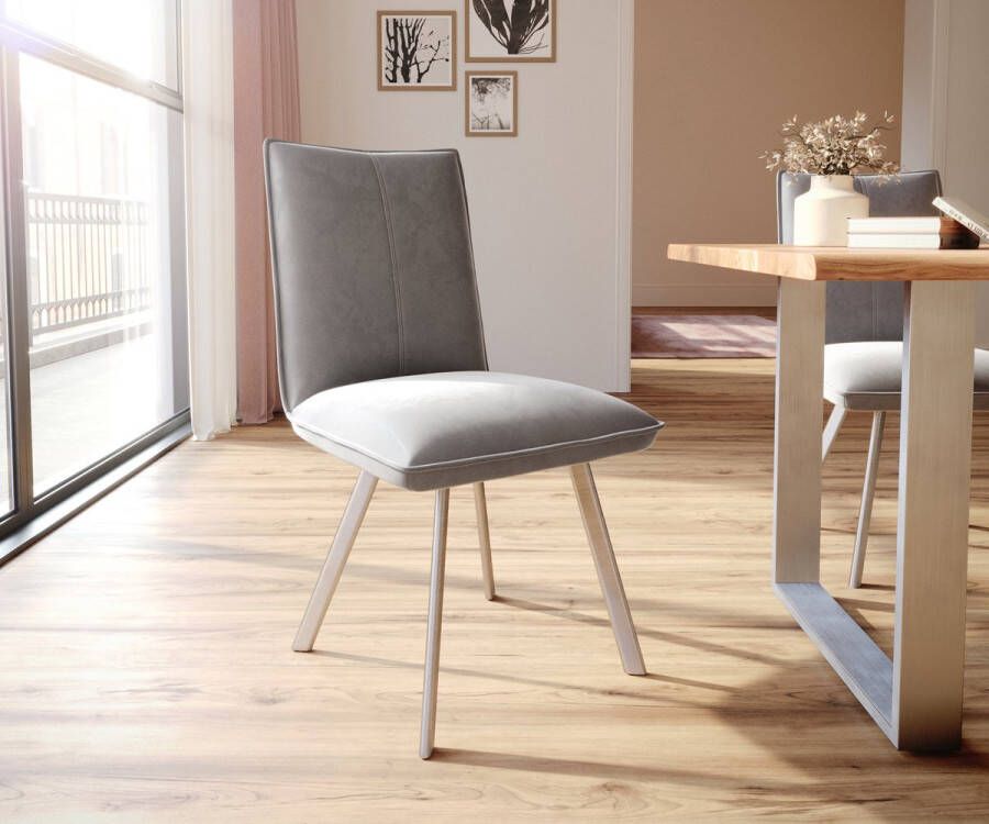 DELIFE Gestoffeerde-stoel Lelio-Flex 4-poot ovaal roestvrij staal fluweel grijs