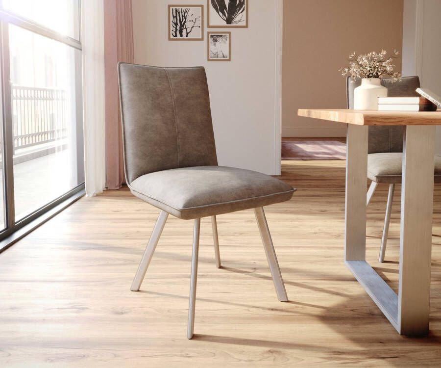 DELIFE Gestoffeerde-stoel Lelio-Flex 4-poot ovaal roestvrij staal taupe vintage