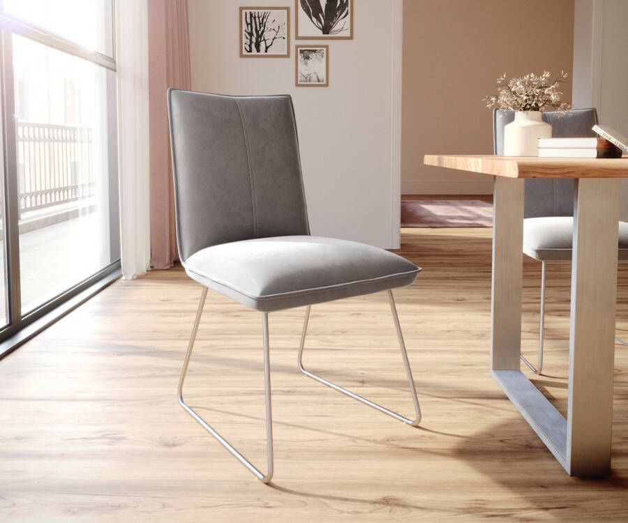 DELIFE Gestoffeerde-stoel Lelio-Flex slipframe roestvrij staal fluweel grijs