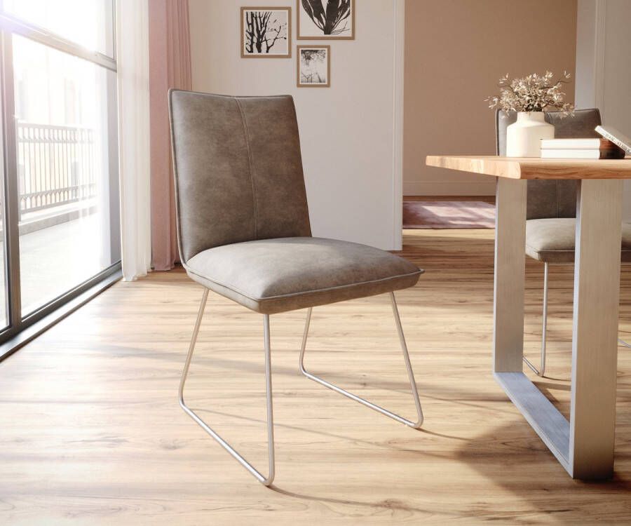 DELIFE Gestoffeerde-stoel Lelio-Flex slipframe roestvrij staal taupe vintage