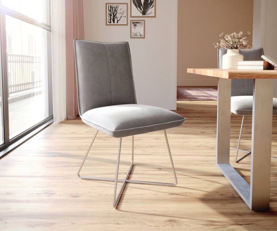 DELIFE Gestoffeerde-stoel Lelio-Flex X-frame roestvrij staal fluweel grijs
