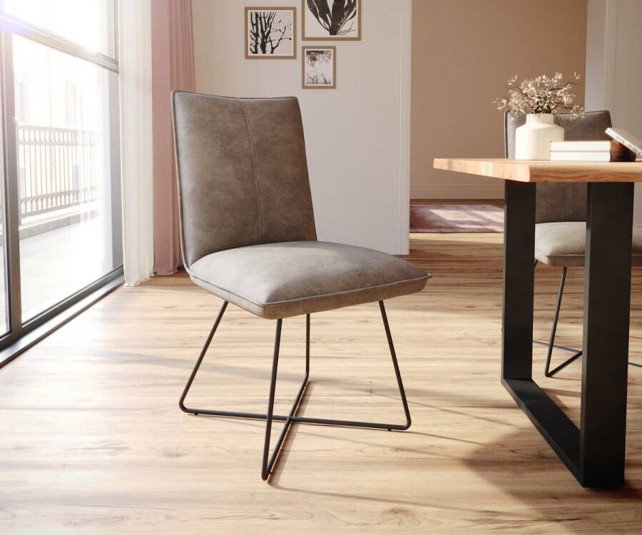 DELIFE Gestoffeerde-stoel Lelio-Flex X-frame zwart taupe vintage pocketveer kern