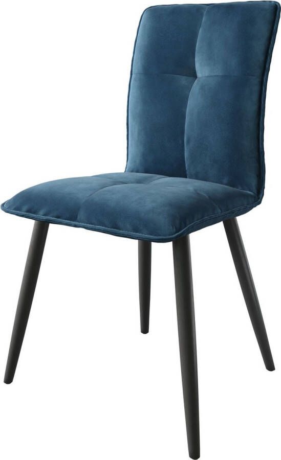 DELIFE Gestoffeerde-stoel Maddy-Flex 4-poot conisch zwart fluweel blauw golfvering