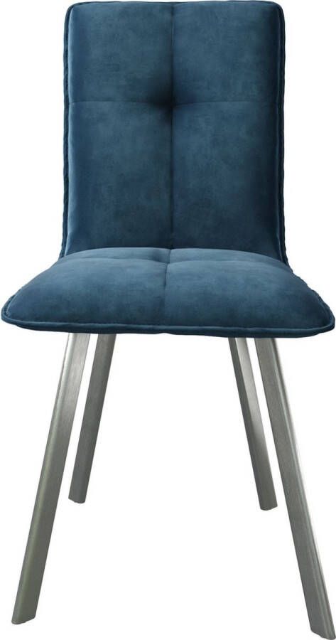 DELIFE Gestoffeerde-stoel Maddy-Flex 4-poot ovaal roestvrij staal fluweel blauw