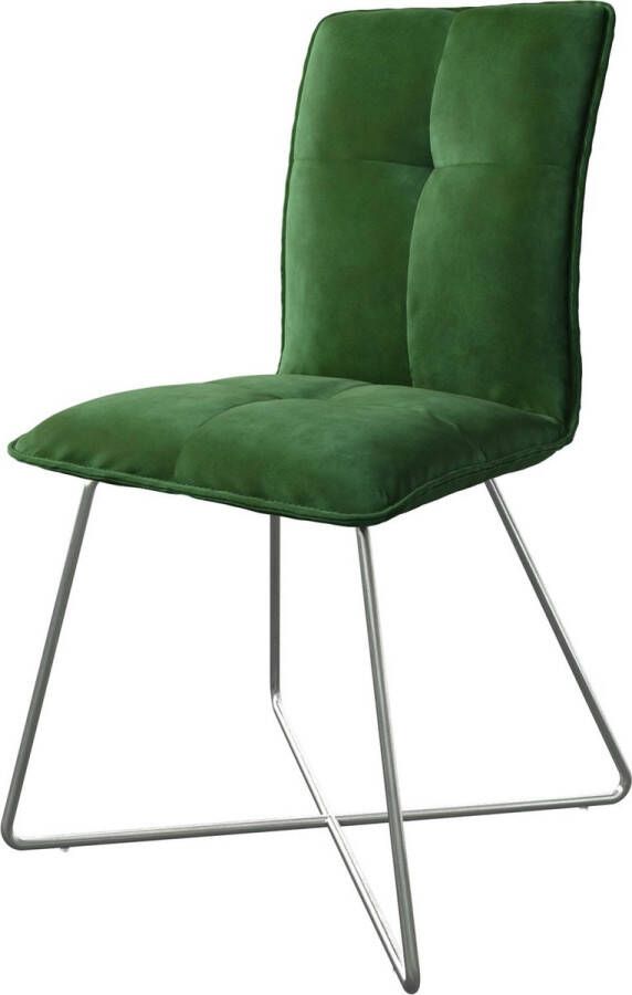 DELIFE Gestoffeerde-stoel Maddy-Flex X-frame roestvrij staal fluweel groen golfvering