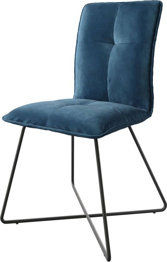 DELIFE Gestoffeerde-stoel Maddy-Flex X-frame zwart fluweel blauw golfvering