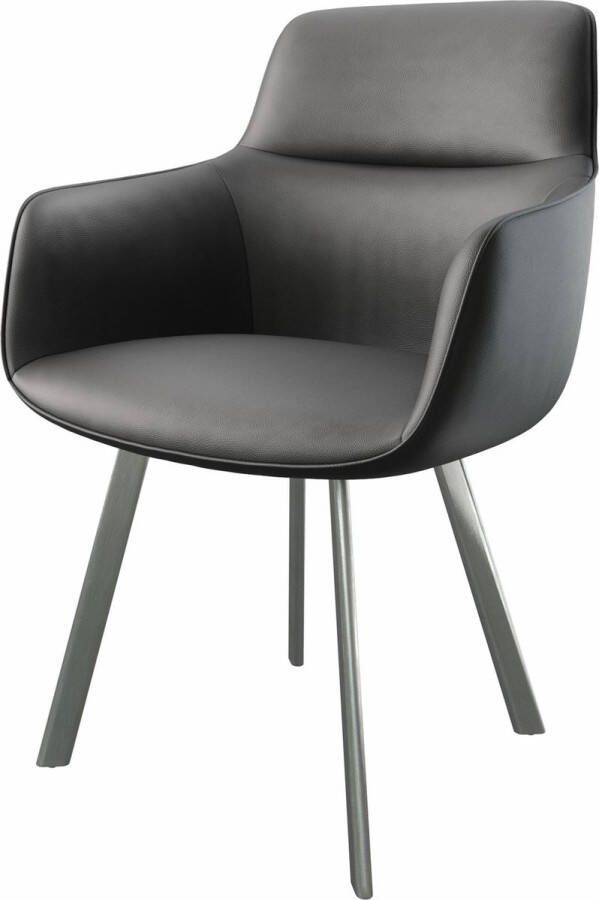 DELIFE Gestoffeerde-stoel Pejo-Flex 4-poot ovaal roestvrij staal leder zwart