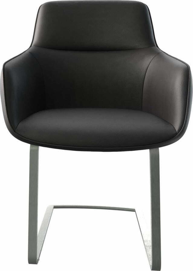 DELIFE Gestoffeerde-stoel Pejo-Flex sledemodel vlak roestvrij staal leder zwart