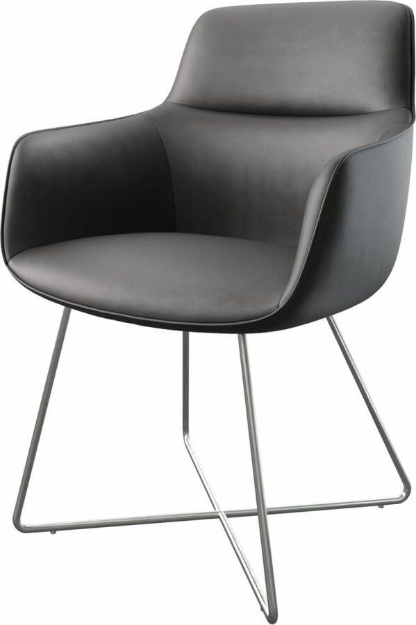 DELIFE Gestoffeerde-stoel Pejo-Flex X-frame roestvrij staal leder zwart