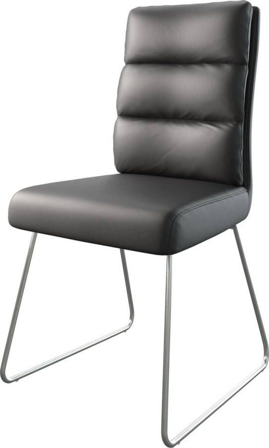 DELIFE Gestoffeerde-stoel Pela-Flex slipframe roestvrij staal echt leer zwart