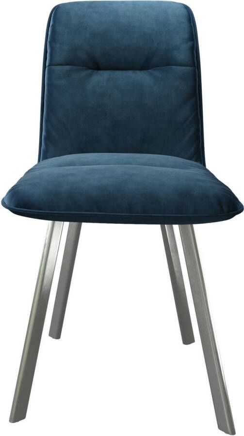 DELIFE Gestoffeerde-stoel Vinjo-Flex 4-poot ovaal roestvrij staal fluweel blauw