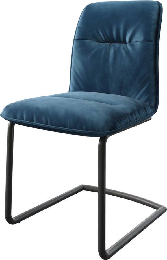DELIFE Gestoffeerde-stoel Vinjo-Flex sledemodel rond zwart fluweel blauw