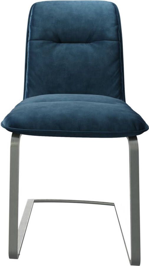 DELIFE Gestoffeerde-stoel Vinjo-Flex sledemodel vlak roestvrij staal fluweel blauw