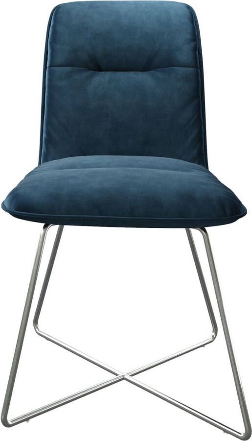 DELIFE Gestoffeerde-stoel Vinjo-Flex X-frame roestvrij staal fluweel blauw