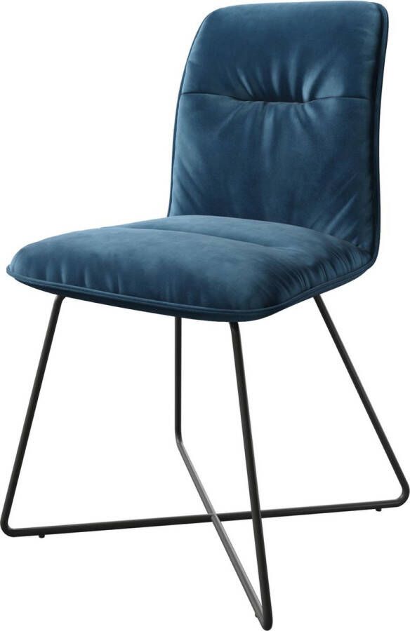 DELIFE Gestoffeerde-stoel Vinjo-Flex X-frame zwart fluweel blauw