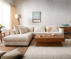 DELIFE Hoekbank Isla Cord Beige 330 x 225 cm Longchair links