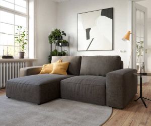 DELIFE Hoekbank Lanzo L microvezel kaki bruin 260x160 cm recamiere variabel