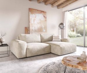 DELIFE Hoekbank Lanzo XL Cord Beige 270x180 cm variabele rugleuning