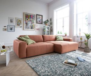 DELIFE Hoekbank Lazaro vlak geweven oranje 300x160 cm ottoman rechts met rug diepteverstelling