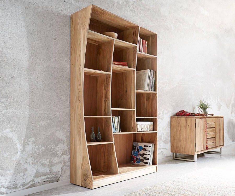 DELIFE Massief houten boekenrek live-edge hout acacia natuur 121 cm rechts staande boekenrek