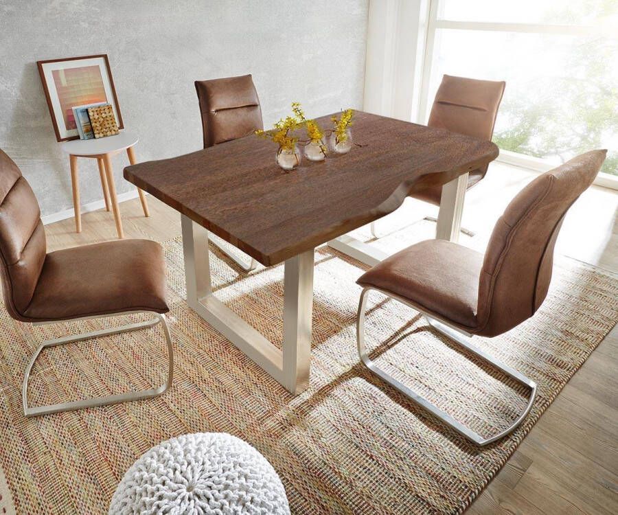 DELIFE Massief houten tafel Live-Edge Acacia bruin 140x90 boven 3 5 cm breed houten tafel