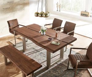 DELIFE Massief houten tafel Live-Edge acacia bruin 180x100 boven 5 cm breed houten tafel
