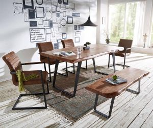 DELIFE Massief houten tafel Live-Edge acacia bruin 180x100 boven 5 cm lang diagonale boomtafel