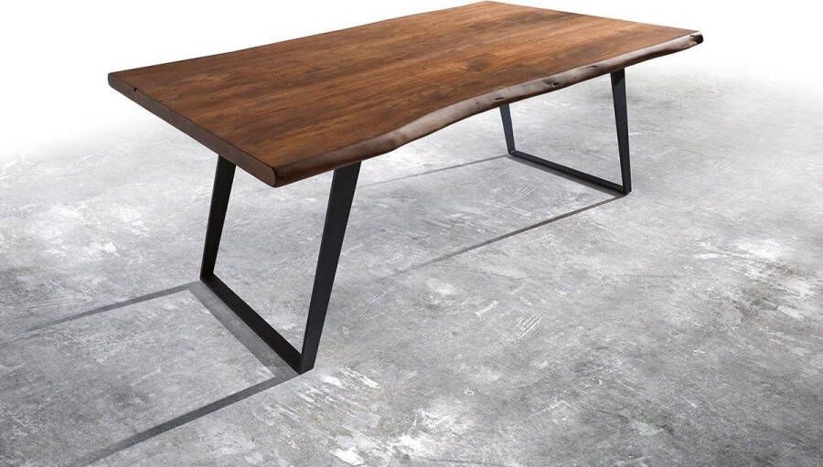 DELIFE Massief houten tafel Live-Edge Acacia bruin 180x90 boven 5 cm onderstel schuin boomtafel